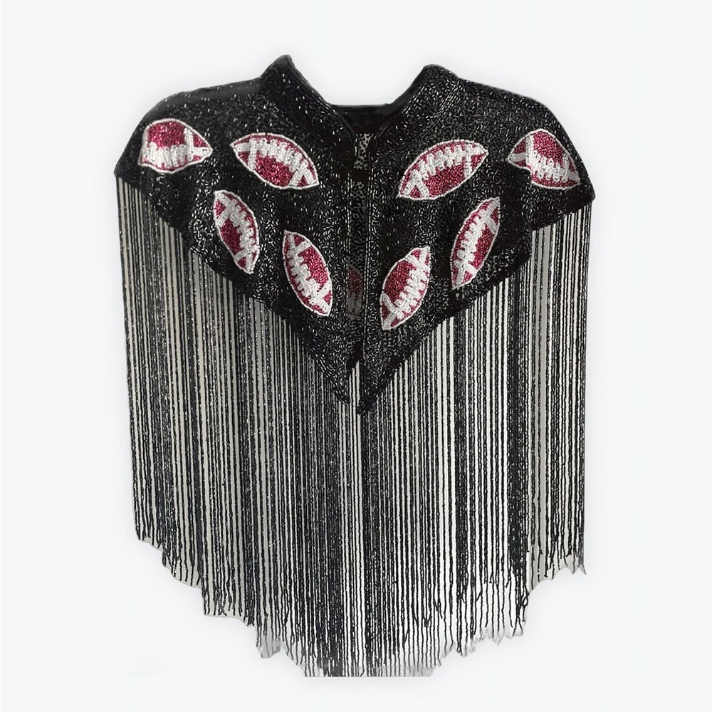 Football Fringe Cape with Red and Silver Accents